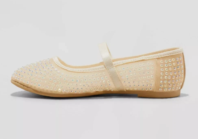 Kids' Faye Embellished Mesh Ballet Flats Beige - art class - Size 5