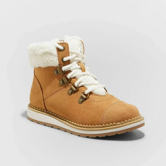 Cat & Jack Girl's Rayne Zipper Winter Shearling Boots Cognac - size 1