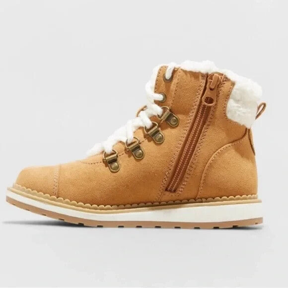 Cat & Jack Girl's Rayne Zipper Winter Shearling Boots Cognac - size 1