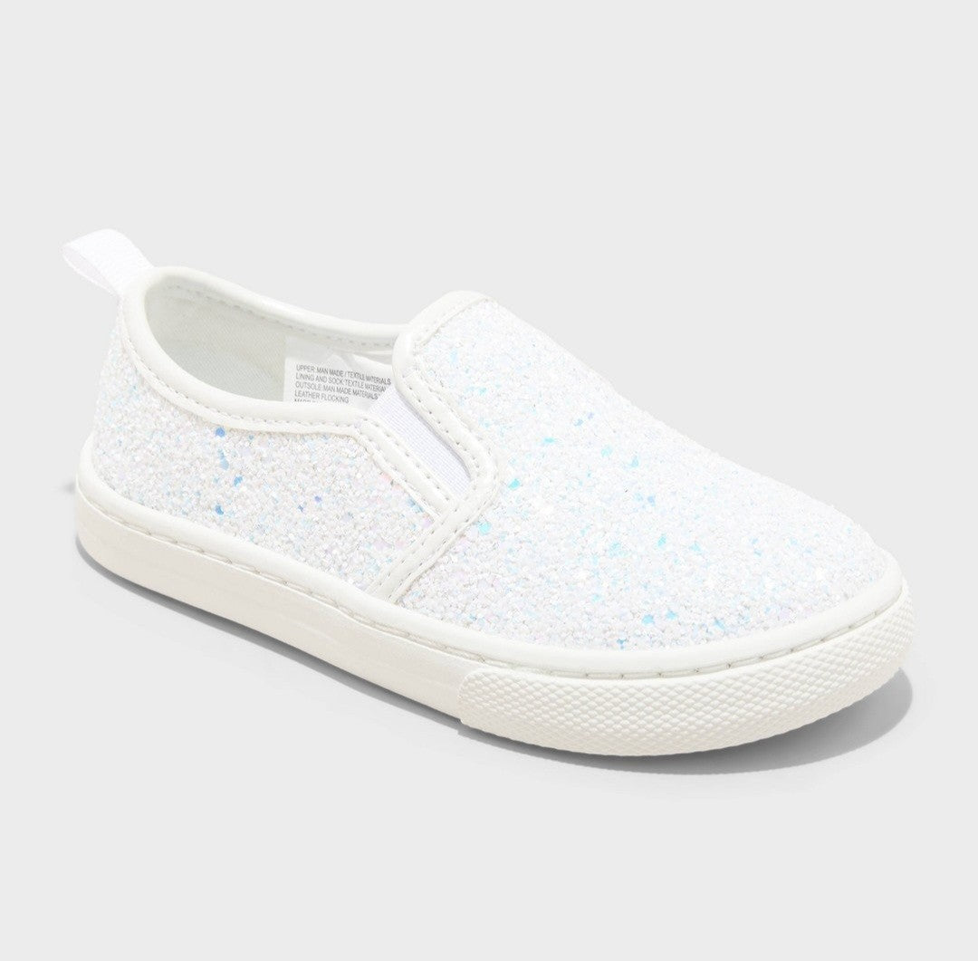 Cat & Jack Toddler Yana Slip-on Glitter Sneakers White - Size 6