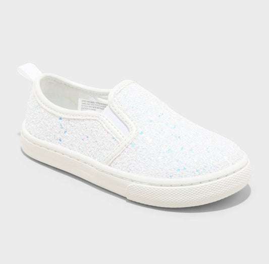Cat & Jack Toddler Yana Slip-on Glitter Sneakers White - Size 6