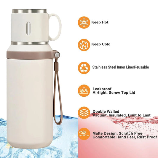 Portable 316 Stainless Steel Insulated Water Bottle 600ML Cold and Hot Flask - CHOOSE COLOR