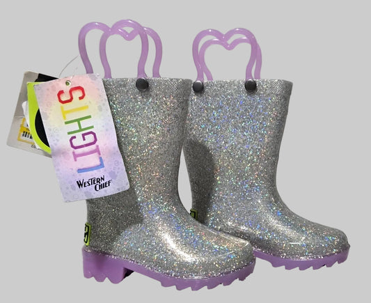 Western Chief Toddler Abby Glitter Silver Boots - size 12