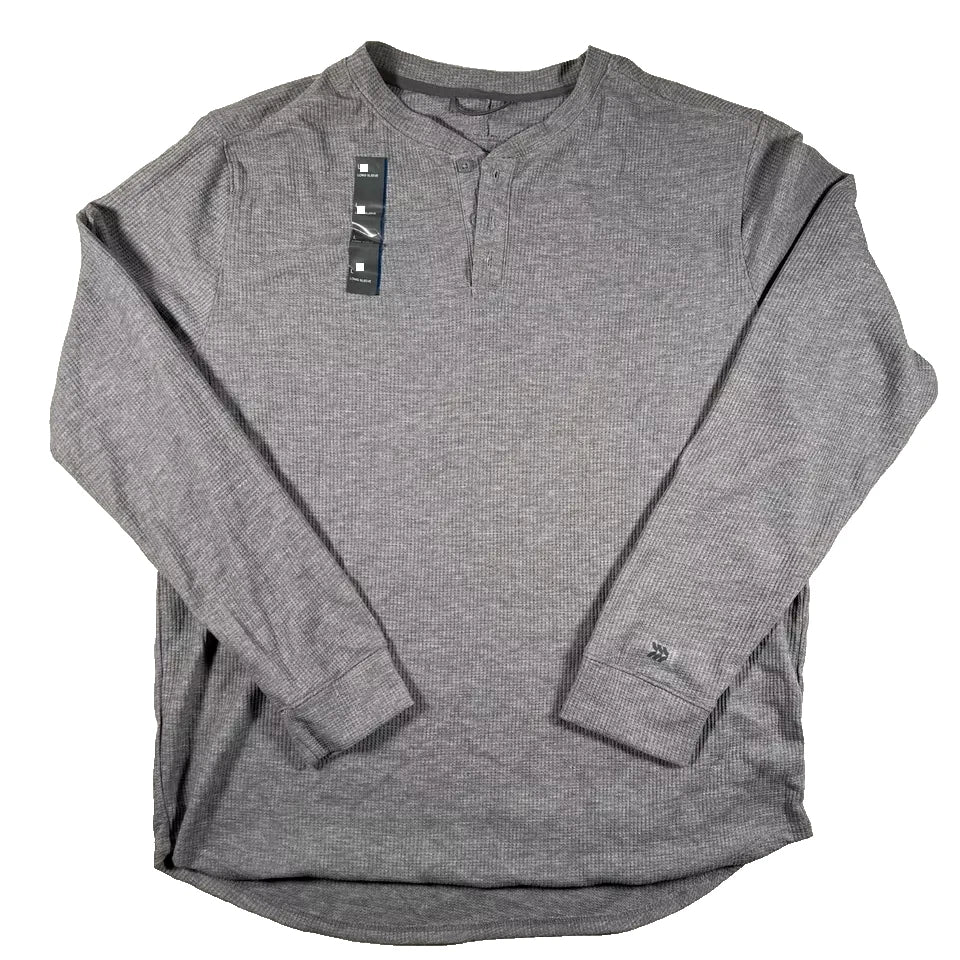 Men's Waffle Knit Long Sleeve 3 Button Henley Shirt All in Motion Grey -Choose size