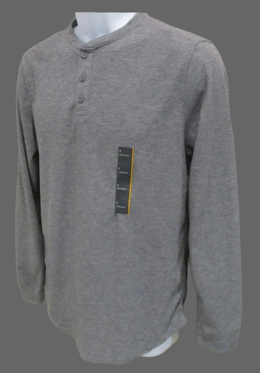 Men's Waffle Knit Long Sleeve 3 Button Henley Shirt All in Motion Grey -Choose size