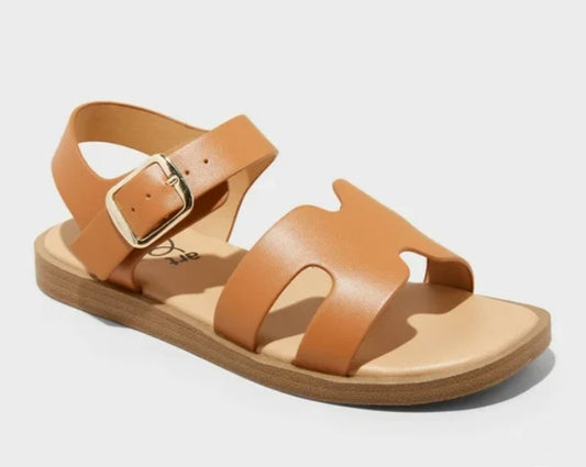 Art & Class Kids Mari Ankle Strap Sandals Girls Gold Buckle Cognac - CHOOSE SIZE