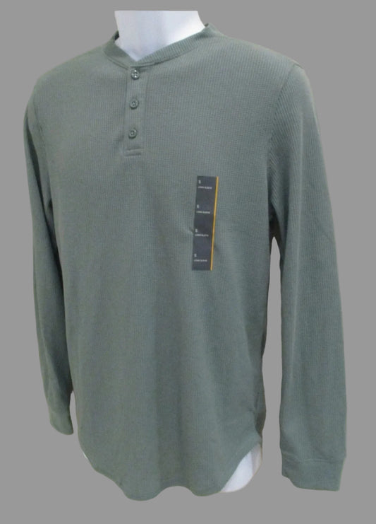 All In Motion Men's Long Sleeve 3 Button Textured Henley Shirt Green - Size S