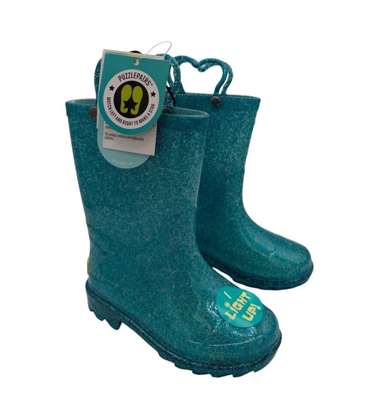 Western Chief Toddler Abby Glitter Lighted Teal Green Rain Boots - Size 6