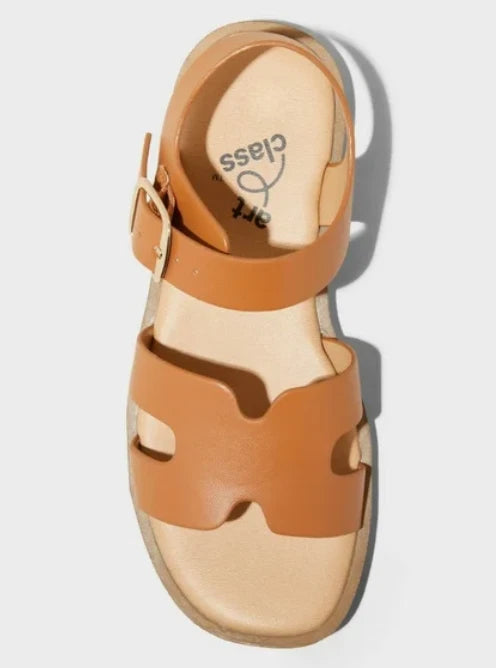 Art & Class Kids Mari Ankle Strap Sandals Girls Gold Buckle Cognac - CHOOSE SIZE