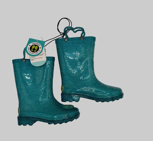 Western Chief Toddler Abby Glitter Lighted Teal Green Rain Boots - Size 6