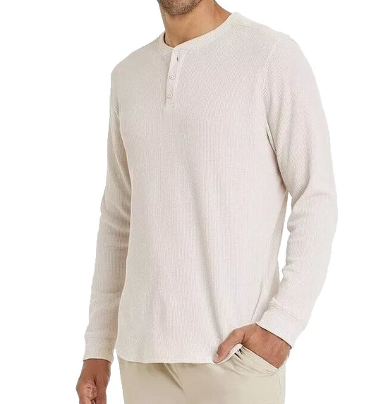 All In Motion Men's Long Sleeve 3 Button Textured Henley Shirt Stone - Size S