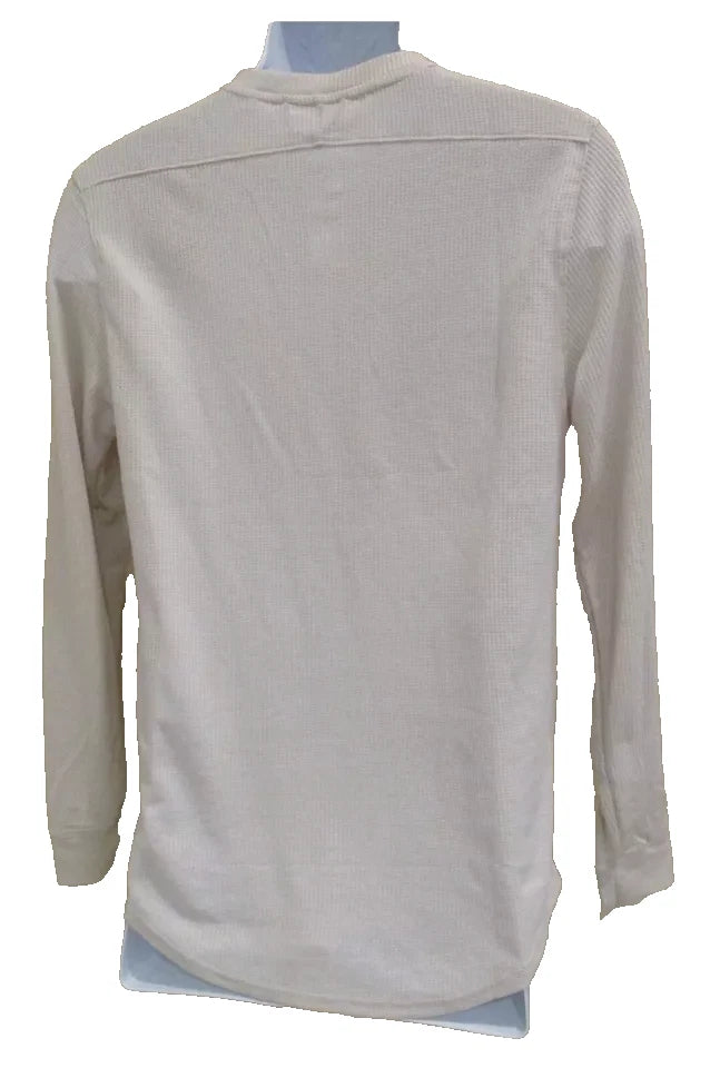 All In Motion Men's Long Sleeve 3 Button Textured Henley Shirt Stone - Size S