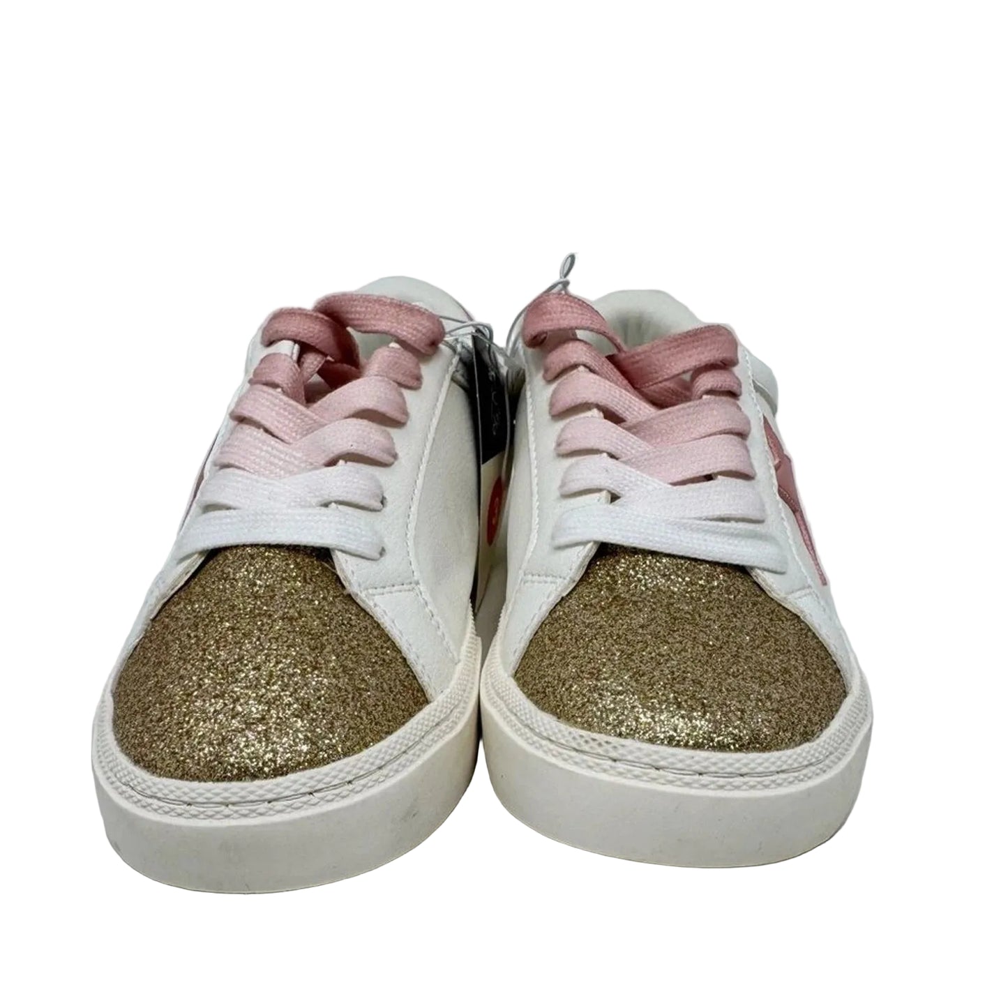 Art Class Girl Kaitlyn Court Sneakers Pink Stars Gold Sparkles White Shoe - Size 4
