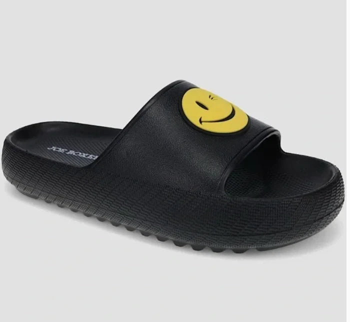 Joe Boxer Kids' Smiley Face Slides Black - CHOOSE SIZE