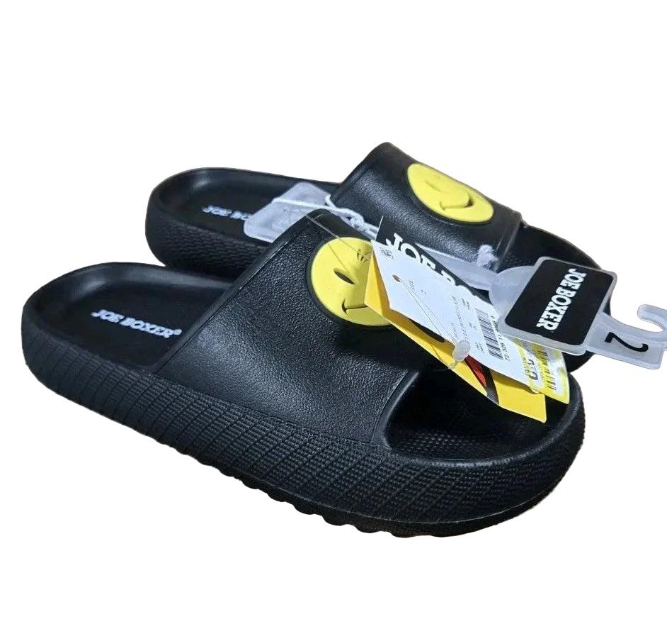 Joe Boxer Kids' Smiley Face Slides Black - CHOOSE SIZE