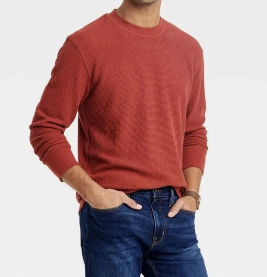 Men’s Textured Long Sleeve Thermal Shirt Goodfellow & Co Dark Red - Size S, XL, XXL