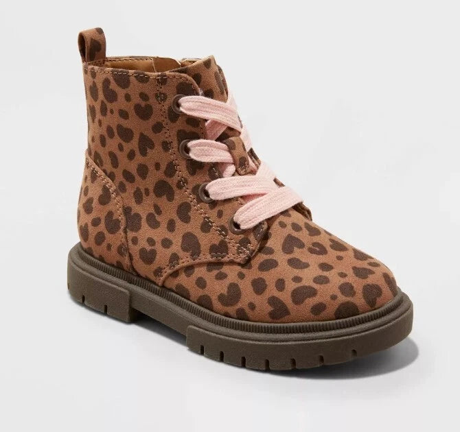 Toddler Girls' Amaya Leopard Print Zipper Combat Boots - Size 7
