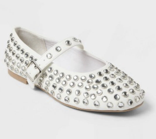 Kids' Toree Rhinestone Ballet Flats White - art class - CHOOSE SIZE