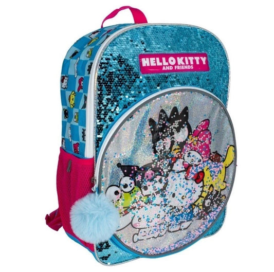 Hello Kitty & Friends 16” Backpack for Girls-Blue/Silver Sequin