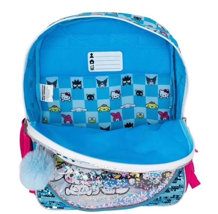 Hello Kitty & Friends Girls Backpack-Blue/Silver Sequin