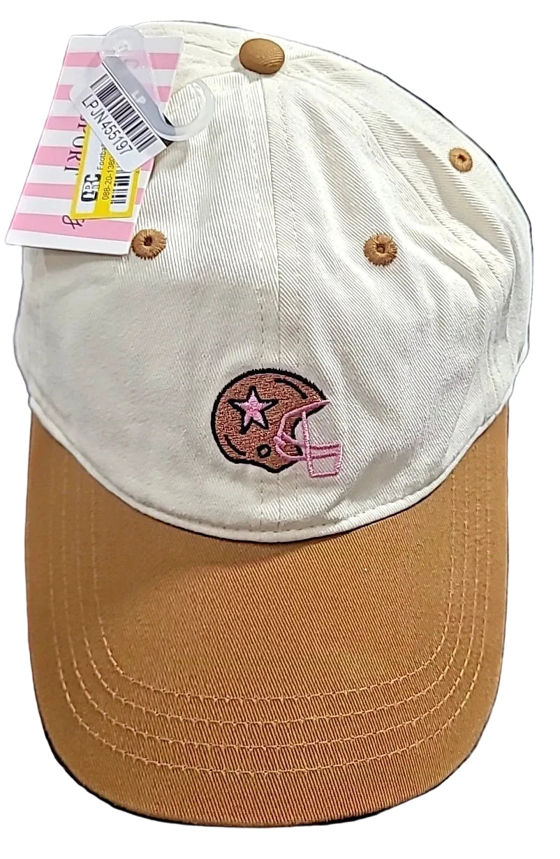 Football Helmet Hat - Frasier Sterling Cream/Brown: Cotton Adjustable Baseball Hat