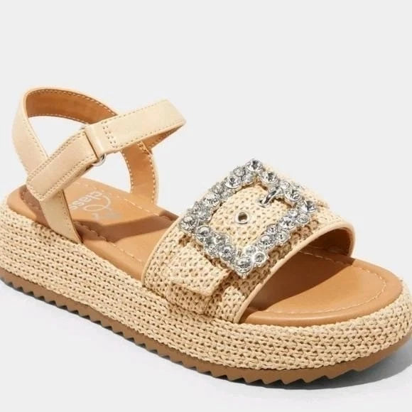 Art Class Kids' Zinnia Raffia Buckle Sandals - Beige Chose Size