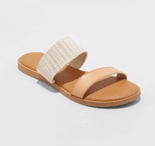 Universal Thread Women's Torri Two Band Slide Sandals Taupe- Size 6