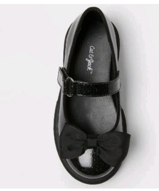 Cat & Jack Toddler Bridget Bow Mary Jane Flats Ballet Buckle Black - CHOOSE SIZE