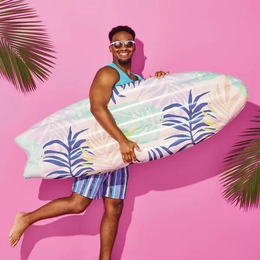 Sun Squad Inflatable Surf board Pool Float Tropical Palm Leaf 5 FT Long Ages 9+