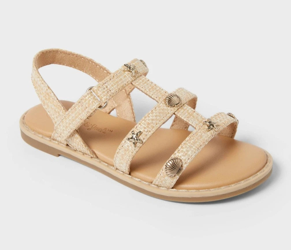 Cat & Jack Toddler Girls Kinsley Raffia Nautical Sandals Beige- CHOOSE SIZE