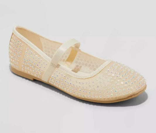 Kids' Faye Embellished Mesh Ballet Flats Beige - art class - Size 5