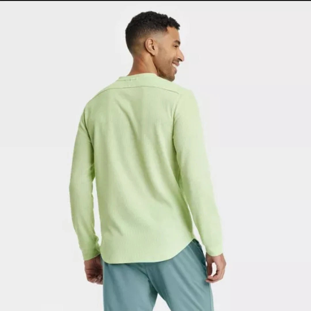 All In Motion Men's Long Sleeve 3 Button Textured Henley Shirt Light Green - Choose size