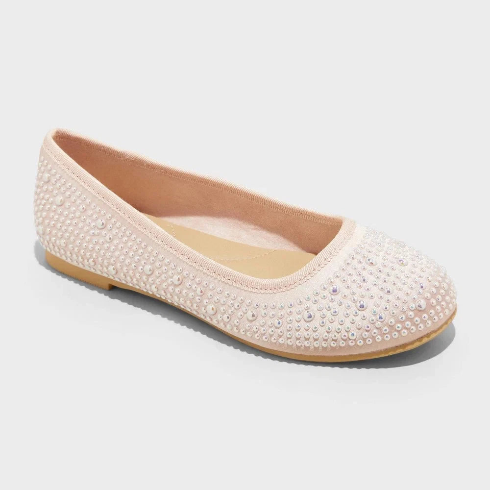 Cat & Jack Kids' Lisa Embellished Pearl Ballet Flats Blush Pink - CHOOSE SIZE