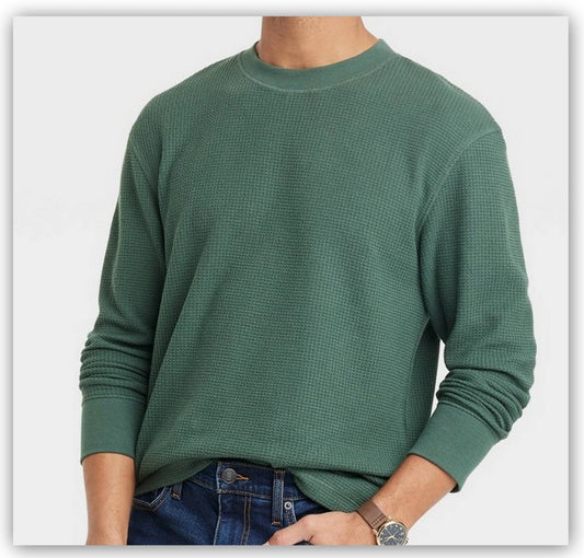 Goodfellow & Co Men's Long Sleeve Thermal Waffle Knit Shirt Green - Size M