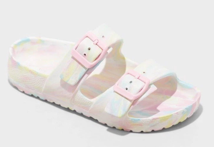 Cat & Jack Kids' Noa Footbed Sandals multicolor tie-dye pattern- Size 5