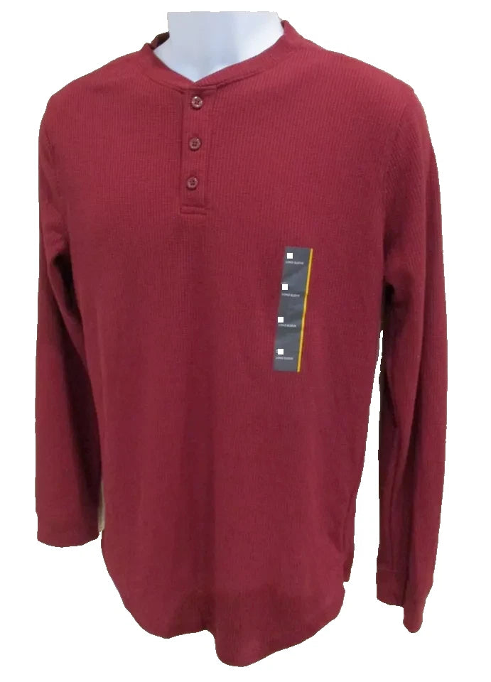All In Motion Men's Long Sleeve 3 Button Waffle Knit Henley Shirt Red - Choose size