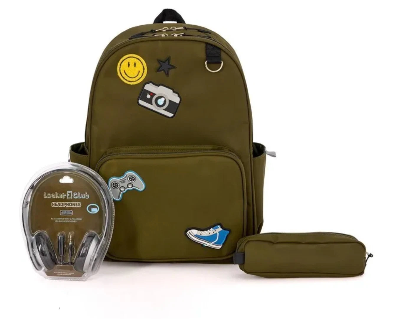 Locker Club Kids' 16L Nylon Backpack with Headphone Pencil Pouch - CHOOSE COLOR