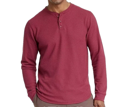 All In Motion Men's Long Sleeve 3 Button Waffle Knit Henley Shirt Red - Choose size