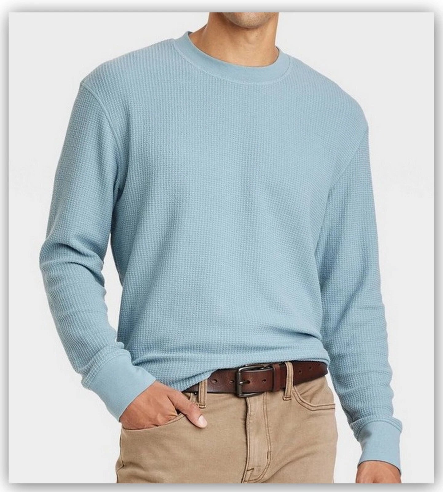 Goodfellow & Co Men's Long Sleeve Thermal Waffle Knit Shirt Blue - Size M