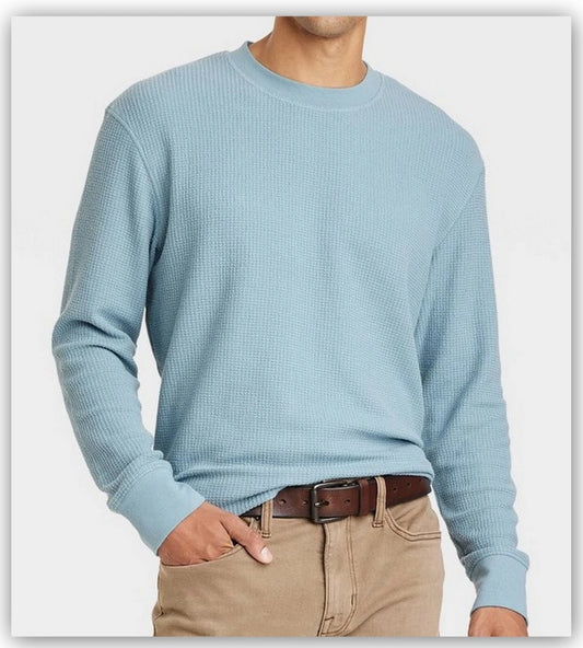 Goodfellow & Co Men's Long Sleeve Thermal Waffle Knit Shirt Blue - Size M