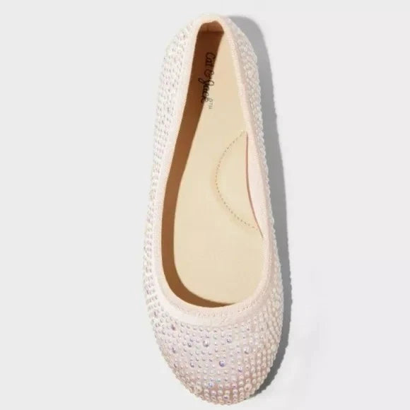Cat & Jack Kids' Lisa Embellished Pearl Ballet Flats Blush Pink - CHOOSE SIZE
