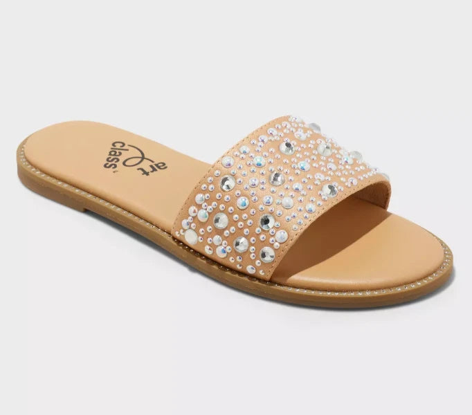 Kids' Heather Embellished Slide Sandals Tan - art class - CHOOSE SIZE