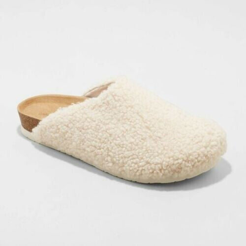 Universal Thread Women's Bev Teddy Soft Sherpa Flats Slip Ons Cream - Size 6