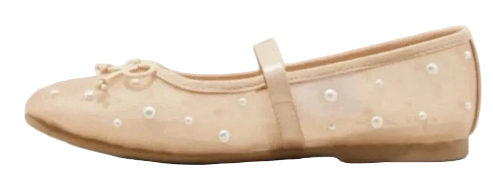 Kids' Fleur Mesh Pearl Ballet Flats Beige - art class - CHOOSE SIZE
