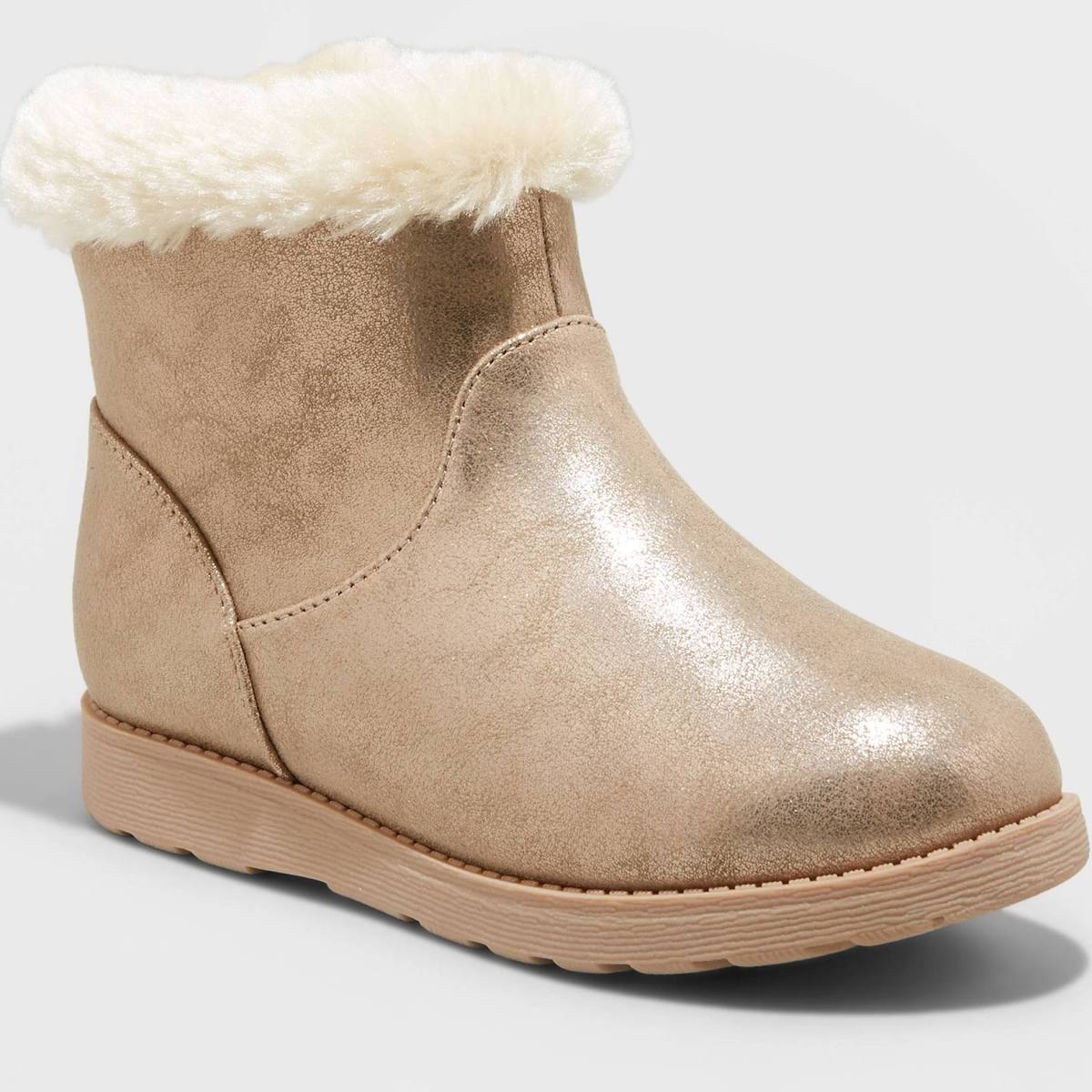 Cat & Jack Girls Mila Shearling Style Boots Faux Fur Gold- Size 1