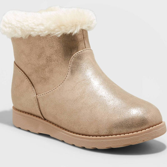Cat & Jack Girls Mila Shearling Style Boots Faux Fur Gold- Size 1