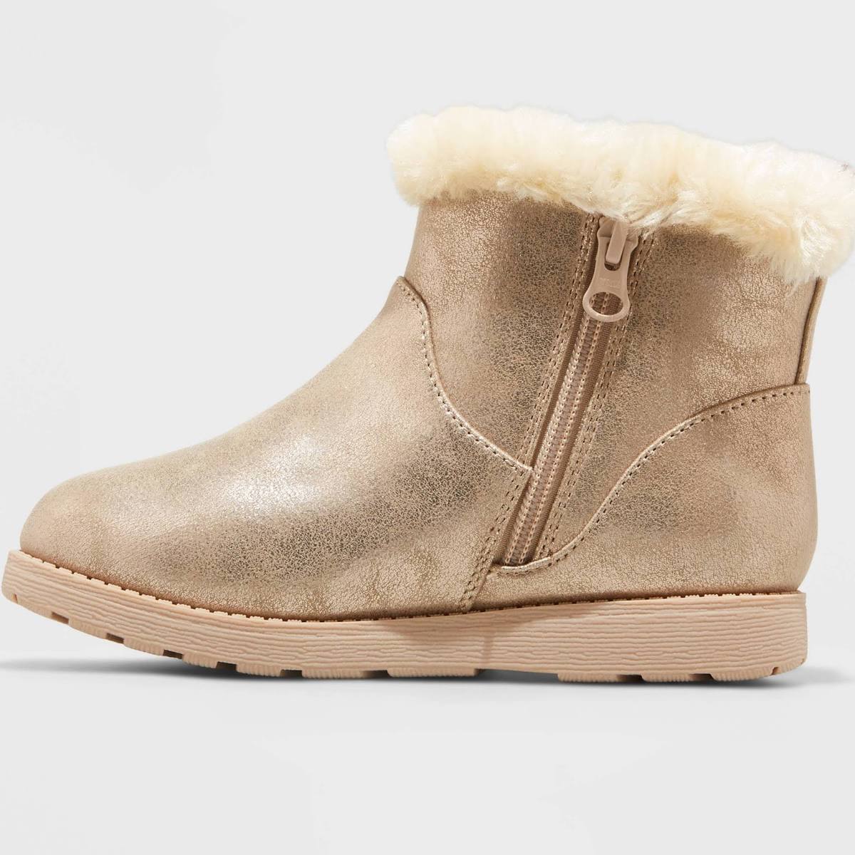 Cat & Jack Girls Mila Shearling Style Boots Faux Fur Gold- Size 1