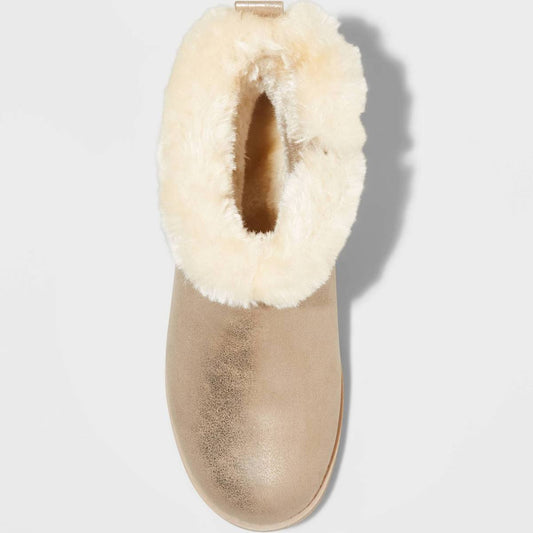 Cat & Jack Girls Mila Shearling Style Boots Faux Fur Gold- Size 1