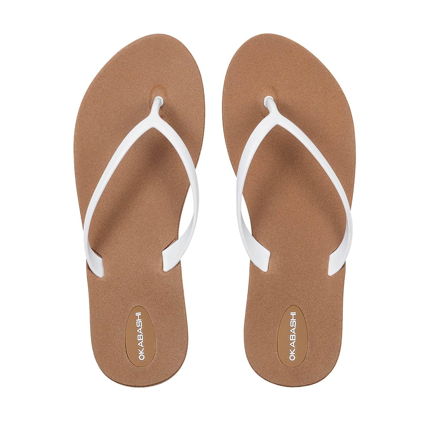 Okabashi Shoreline Slim Women's Flip Flops - Toffee & White | Size 10