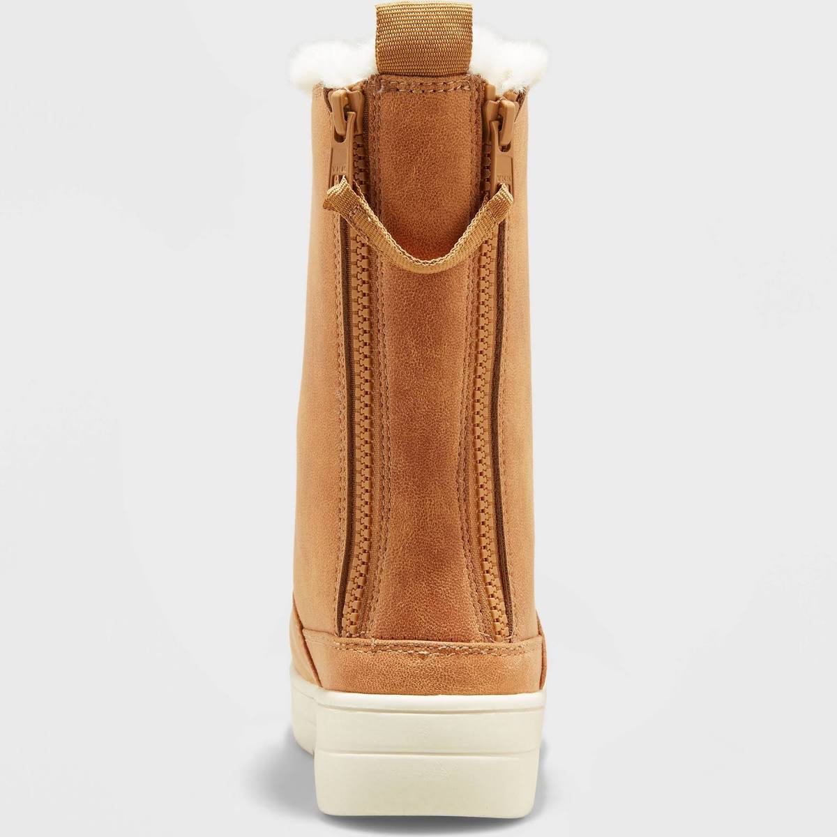 Cat & Jack Girl's Olive Double Zipper Shearling Boots Cognac - Size 2
